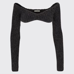 Fendi Charcoal Cropped Off Shoulder Long Sleeve Sweater - Gray